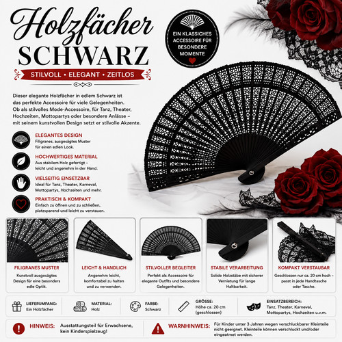 Holzfächer schwarz - -,